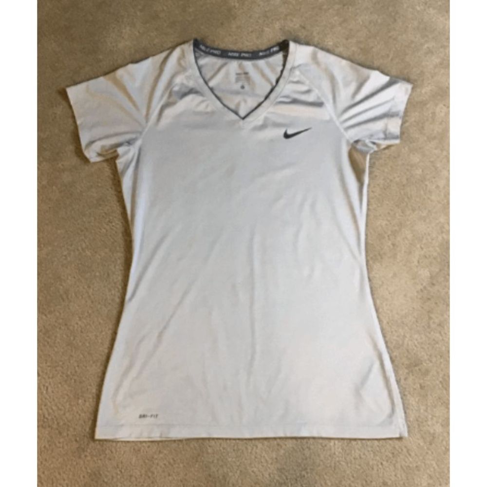 NEW Women's XL NIKE Pro Fitted Dri-Fit V-Neck Top T-Shirt Tee White 458663-100